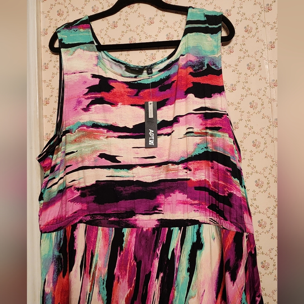 Apt 9. 3x Orange Coral Maxi Dress with Ruched Waistband, Hi-Lo Asymmetrical Hem